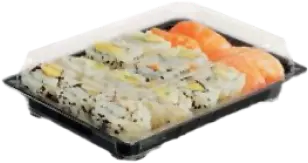 plastikowe pudełko wypełnione sushi